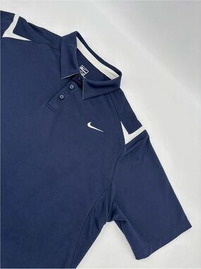Nike Performance Golf Polo Shirt Mens XL Navy Blue White Accent Short Sleeve